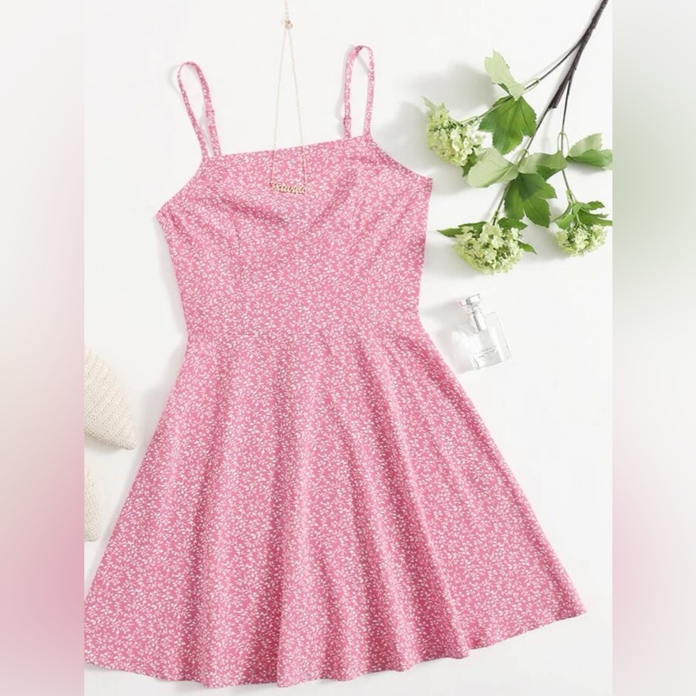 Allover plants flared hem dresses (4 dresses)